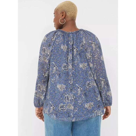 NWT Lane Bryant Blue Paisley Lurex Ruffle V Neck Chiffon Plus Blouse Lined 22/24 - Picture 8 of 12